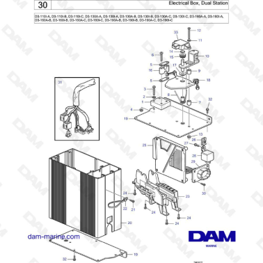 Volvo Penta D3-110 / D3-130 / D3-160 / D3-190 - Electrical box, dual station