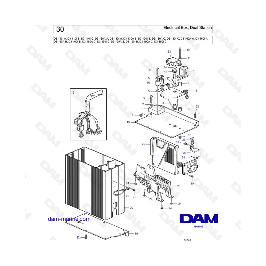 Volvo Penta D3-110 / D3-130 / D3-160 / D3-190 - Electrical box, dual station 