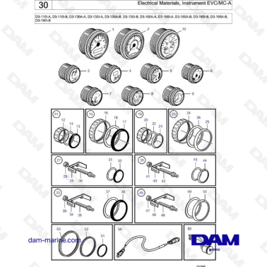Volvo Penta D3-110 / D3-130 / D3-160 / D3-190 - Electrical Materials, instrument EVC/MC-A