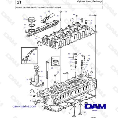 Volvo Penta D4-180I-F, D4-225A-F, D4-225I-F, D4-260A-F, D4-260D-F, D4-260I-F - Cylinder head, Exchange