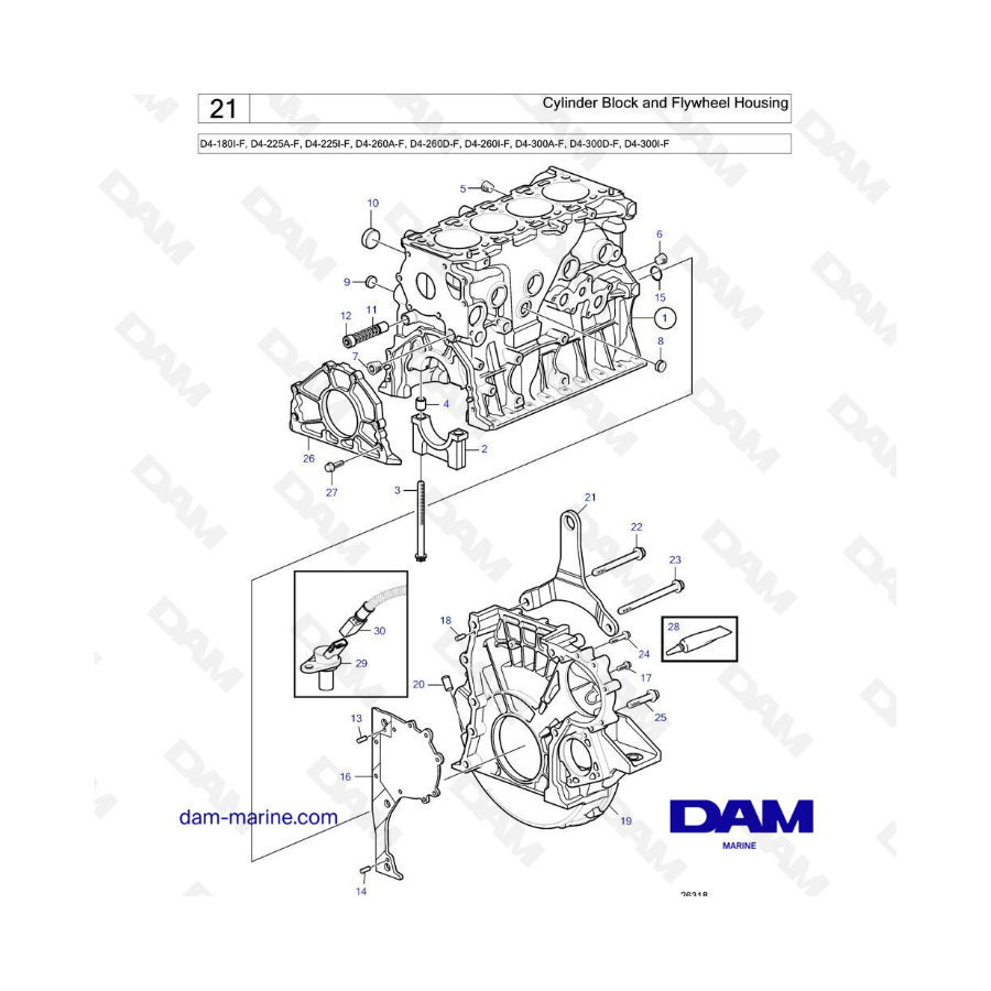 Volvo Penta D4-180I-F, D4-225A-F, D4-225I-F, D4-260A-F, D4-260D-F, D4-260I-F, D4-300A-F, D4-300D-F, D4-300I-F - Cylinder block 