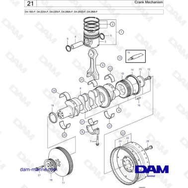 Volvo Penta D4-180I-F, D4-225A-F, D4-225I-F, D4-260A-F, D4-260D-F, D4-260I-F - Crank Mechanism