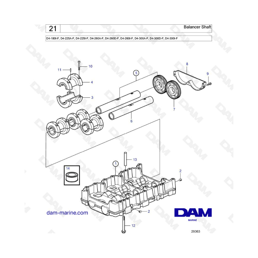 Eje de equilibrado para Volvo Penta D4-180I-F, D4-225A-F, D4-225I-F, D4-260A-F, D4-260D-F, D4-260I-F, D4-300A-F, D4-300D-F, D4-3
