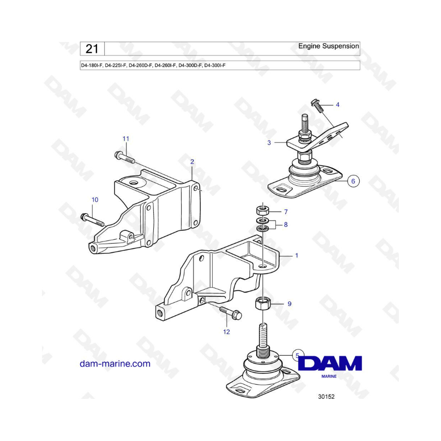 Volvo Penta D4-180I-F, D4-225I-F, D4-260D-F, D4-260I-F, D4-300D-F, D4-300I-F - Engine suspension Volvo Penta D4-180I-F, D4-225I-F, D4-260D-F, D4-260I-F, D4-300D-F, D4-300I-F - Engine suspension