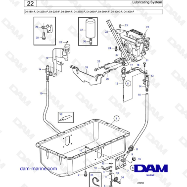 Volvo Penta D4-180 / D4-225 / D4-260 / D4-300 - Lubricating system