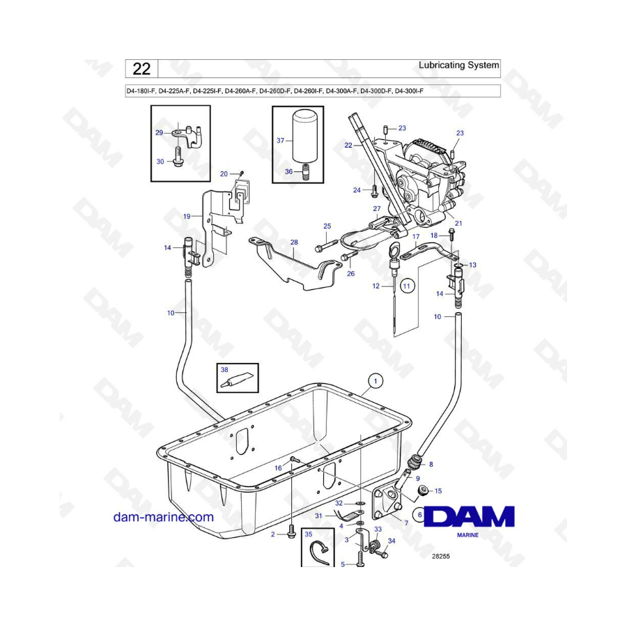 Volvo Penta D4-180 / D4-225 / D4-260 / D4-300 - Lubricating system