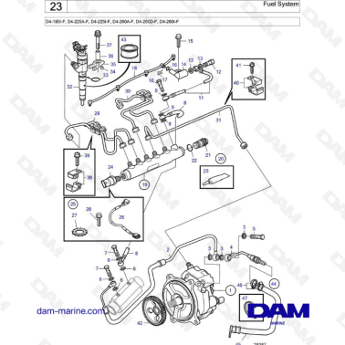 Volvo Penta D4-300A-F, D4-300D-F, D4-300I-F - Fuel system