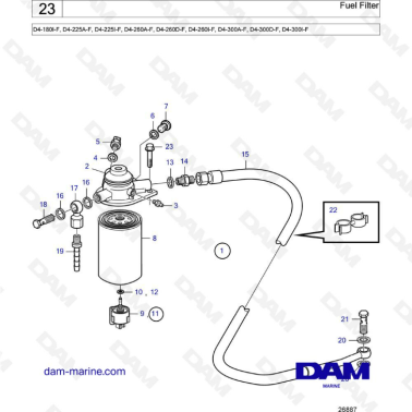 Volvo Penta D4-180I-F, D4-225A-F, D4-225I-F, D4-260A-F, D4-260D-F, D4-260I-F, D4-300A-F, D4-300D-F, D4-300I-F - Fuel filter