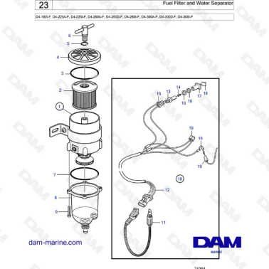 Völvo Penta D4-180 / D4-225 / D4-260 / D4-300 - Fuel Filter & Water Separator