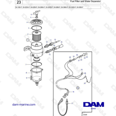Volvo Penta D4-180 / D4-225 / D4-260 / D4-300 - Fuel filter & water separator
