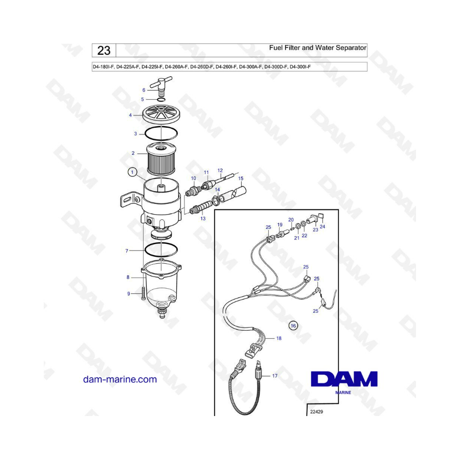 Volvo Penta D4-180 / D4-225 / D4-260 / D4-300 - Filtro de combustible y separador de agua