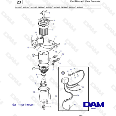 Volvo Penta D4-180 / D4-255 / D4-260 / D4-300 - Fuel filter and water separator
