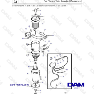 Volvo Penta D4-180 / D4-225 / D4-260 / D4-300 - Fuel filter & water separator