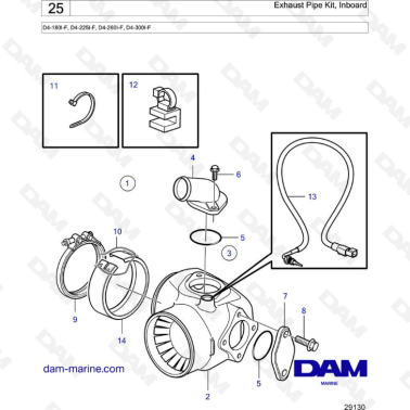 Volvo Penta D4-180I-F, D4-225I-F, D4-260I-F, D4-300I-F - Exhaust pipe kit inboard