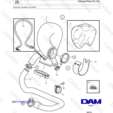 Volvo Penta D4-225A-F, D4-260A-F, D4-300A-F - Exhaust riser kit, AQ