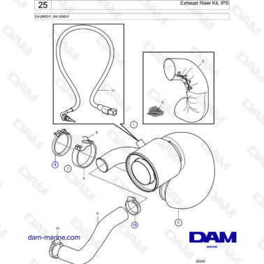 Volvo Penta D4-260D-F, D4-300D-F - Exhaust riser Kit, IPS