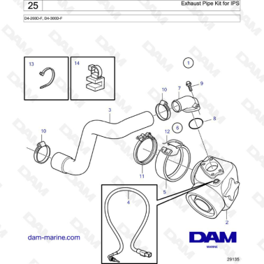 Volvo Penta D4-260D-F, D4-300D-F - Exhaust pipe kit for ips
