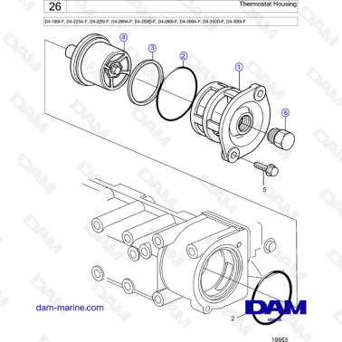 Volvo Penta D4-180 / D4-225 / D4-260 / D4-280 - Thermostat housing