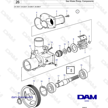 Volvo Penta D4-180I-F, D4-225I-F, D4-260I-F, D4-300I-F - Sea water pump components