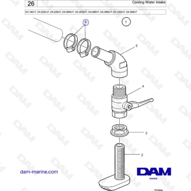 Volvo Penta D4-180 / D4-225 / D4-260 / D4-300 - Cooling water intake