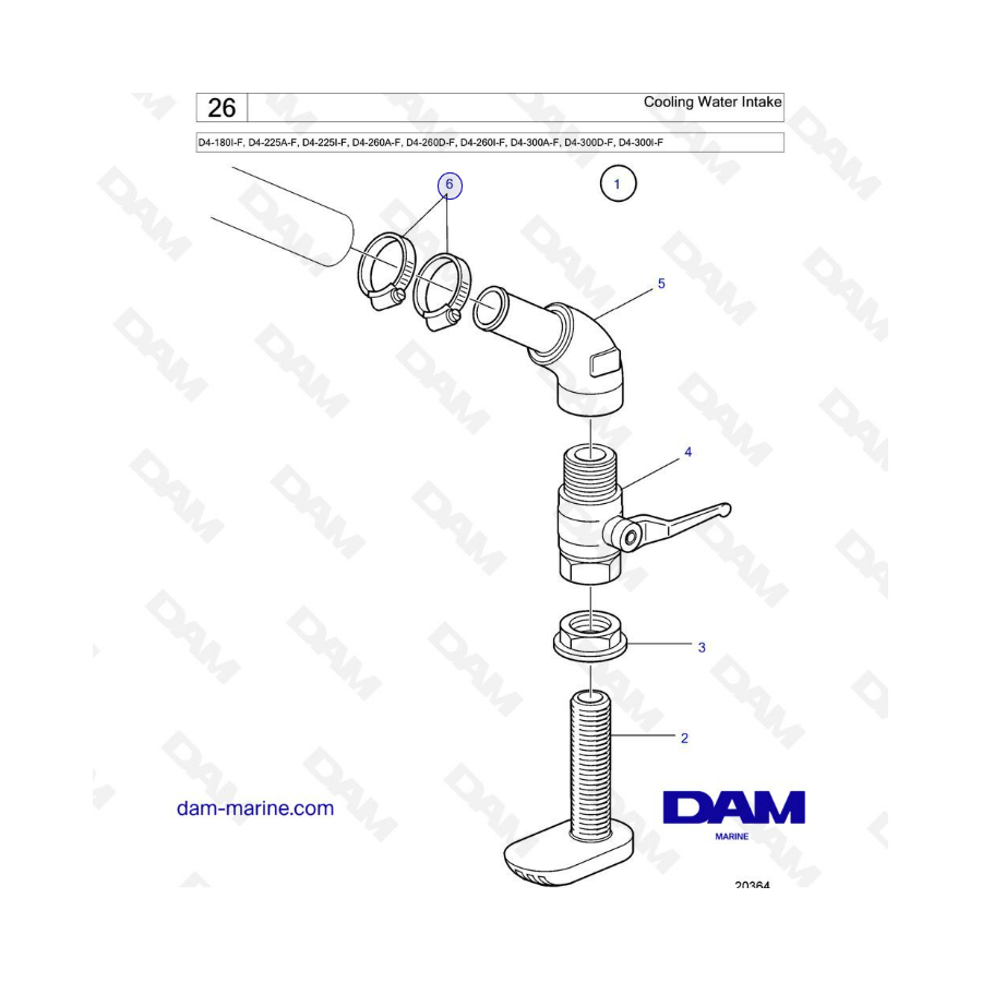 Volvo Penta D4-180 / D4-225 / D4-260 / D4-300 - Cooling water intake