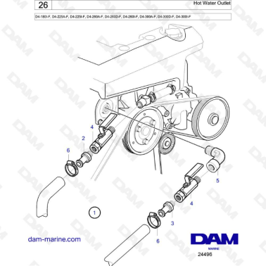 Volvo Penta D4-180 / D4-225 / D4-260 / D4-300 - Hot water outlet