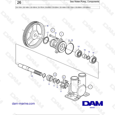 Volvo Penta D3-110I-H / D3-140I-H / D3-150I-H / D3-170I-H / D3-200I-H / D3-220I-H / D3-140A-H - Sea Water Pump, Components