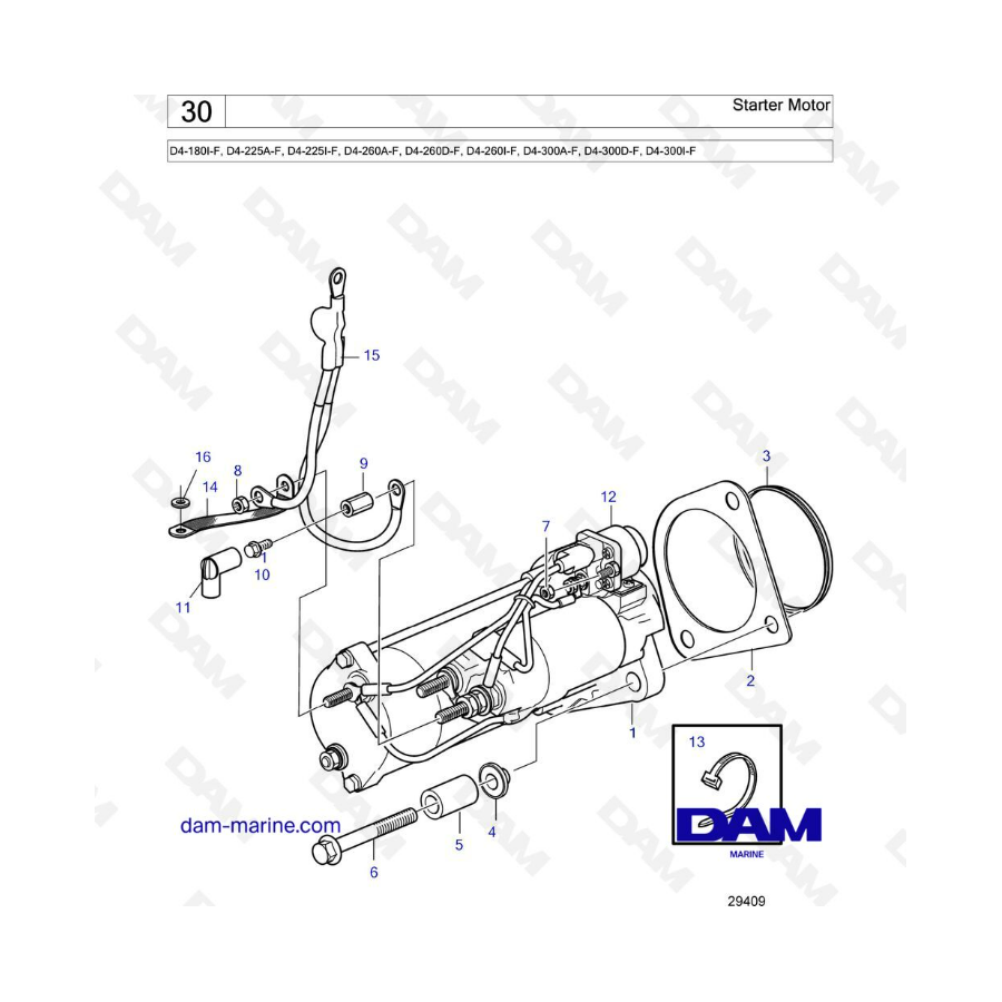 Volvo Penta D4-180 / D4-225 / D4-260 / D4-300 - Starter motor 