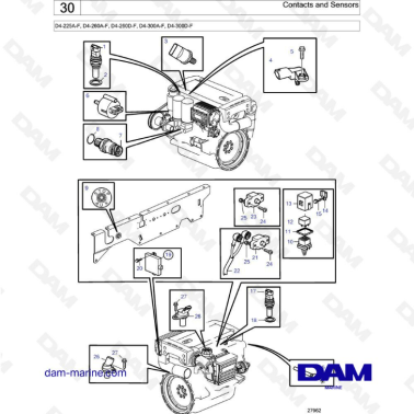 Volvo Penta D4-225A-F, D4-260A-F, D4-260D-F, D4-300A-F, D4-300D-F - Contacts & sensors