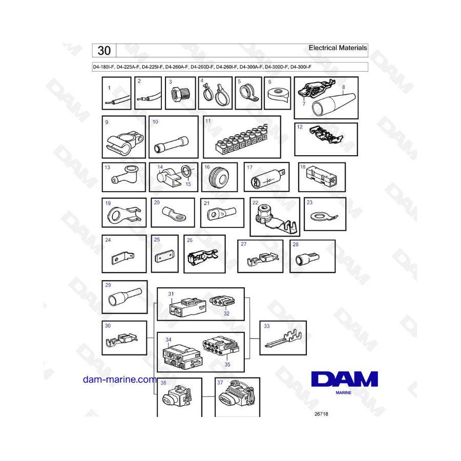 Volvo Penta D4-180 / D4-225 / D4-260 / D4-300 - Electrical materials 
