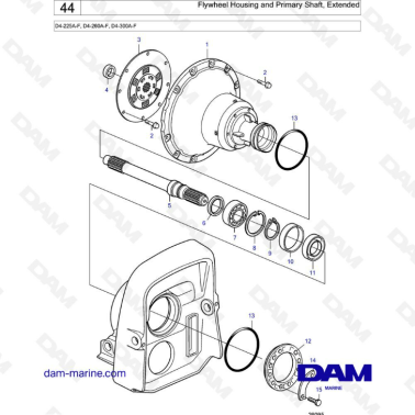 Volvo Penta D4-225A-F, D4-260A-F, D4-300A-F - Flywheel Housing and Primary Shaft, Extended