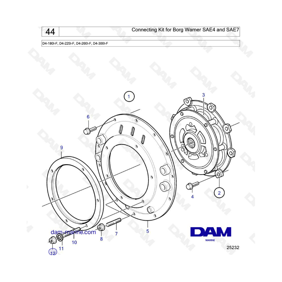 Volvo Penta D4-180I-F / D4-225I-F / D4-260I-F / D4-300I-F - Connecting kit for borg warner sae4 & sae7
