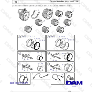 Volvo Penta D3-110I-H / D3-140I-H / D3-150I-H / D3-170I-H / D3-200I-H / D3-220I-H / D3-140A-H / D3-170A-H - Electrical Materials