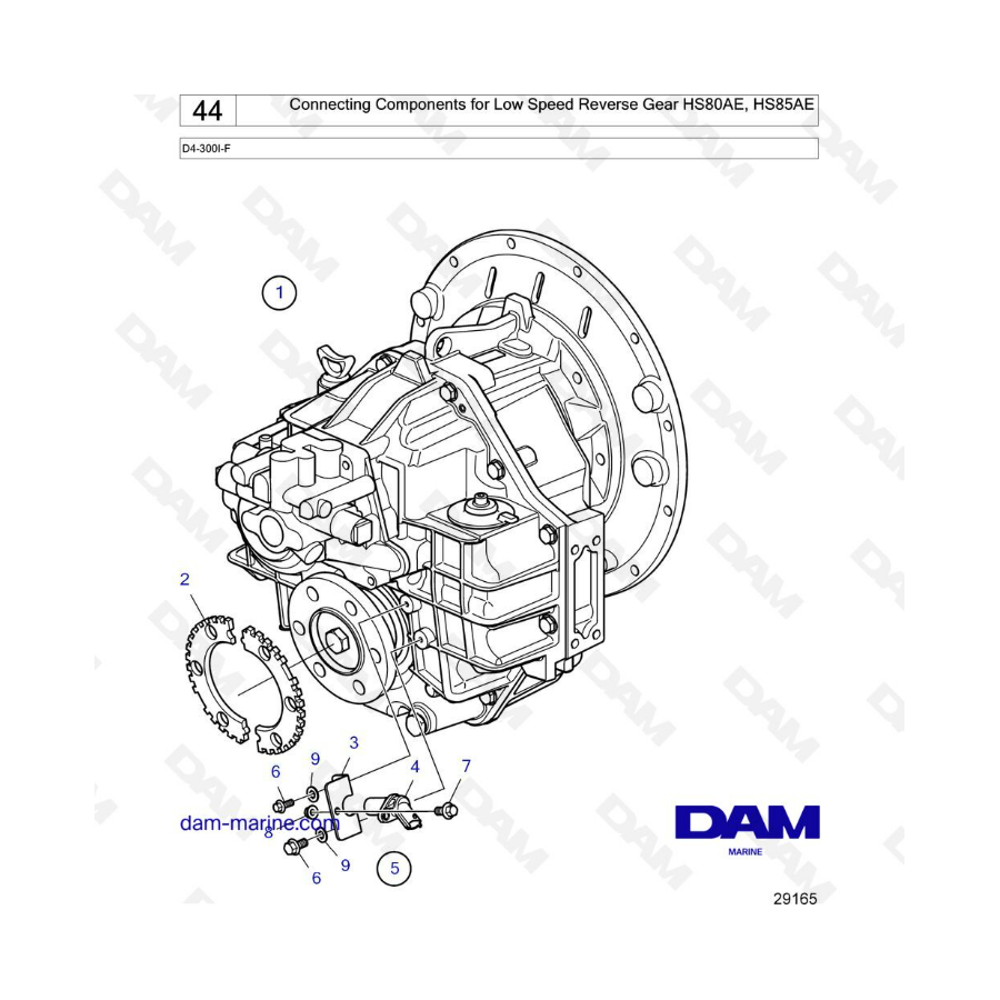 Volvo Penta D4-300I-F - Connecting components for low speed reverse gear HS80AE, HS85AE