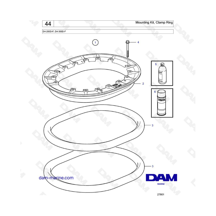 Volvo Penta D4-260D-F / D4-300D-F - Mounting kit, clamp ring 