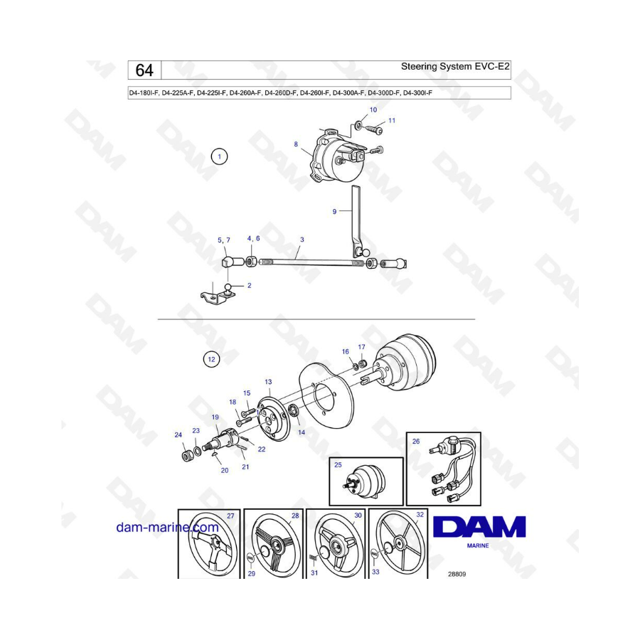 Volvo Penta D4-180 / D4-225 / D4-260 / D4-300 - Steering system EVC-E2