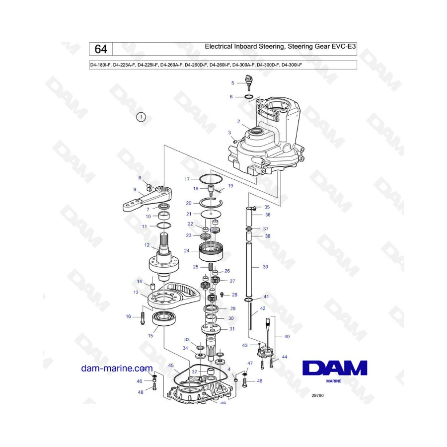 Volvo Penta D4-180 / D4-225 / D4-260 / D4-300 - Electrical inboard steering, steering gear EVC-E3 