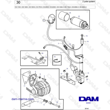 Volvo Penta D3-110I-H / D3-140I-H / D3-150I-H / D3-170I-H / D3-200I-H / D3-220I-H / D3-140A-H - 2 pole system