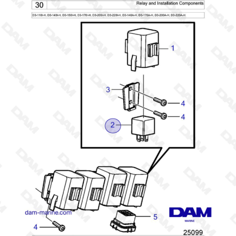 Volvo Penta D3-110I-H / D3-140I-H / D3-150I-H / D3-170I-H / D3-200I-H / D3-220I-H / D3-140A-H - Relay and Installation Comp