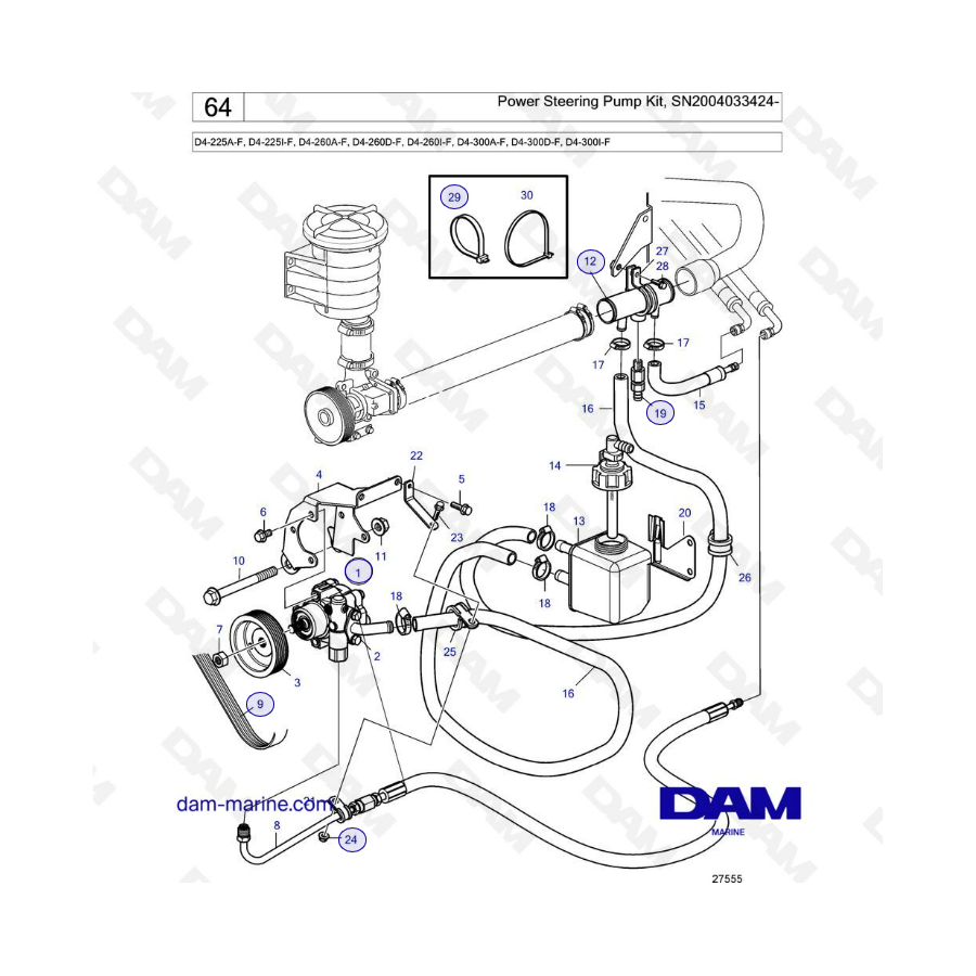 Volvo Penta D4-225 / D4-260 / D4-300 - Power steering pump kit 