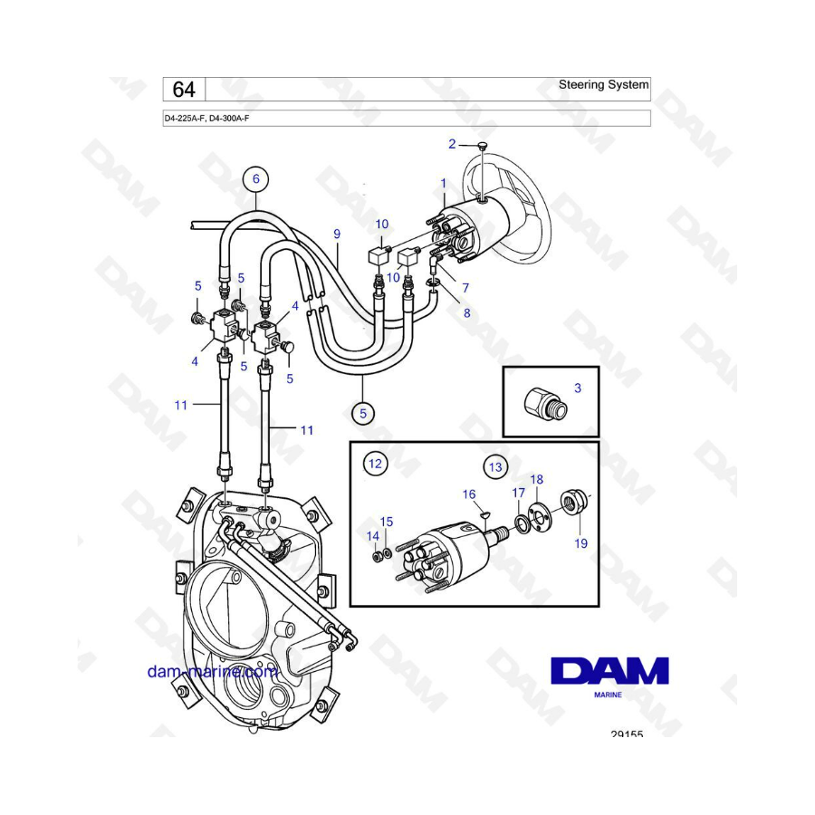 Volvo Penta D4-225A-F / D4-300A-F - Steering system Volvo Penta D4-225A-F / D4-300A-F - Steering system