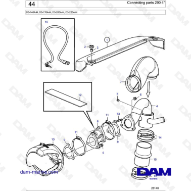 Volvo Penta D3-140A-H / D3-170A-H / D3-200A-H / D3-220A-H - Connecting parts 290 4