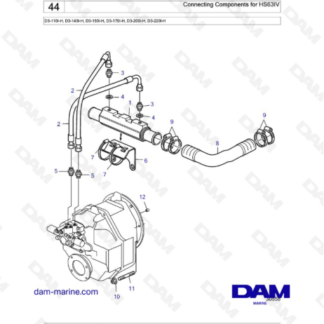 Volvo Penta D3-110I-H / D3-140I-H / D3-150I-H / D3-170I-H / D3-200I-H / D3-220I-H - Connecting Components for