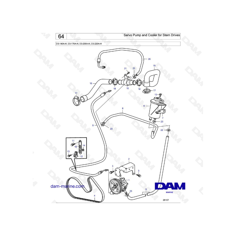 Volvo Penta D3-140A-H / D3-170A-H / D3-200A-H / D3-220A-H - Servo Pump and