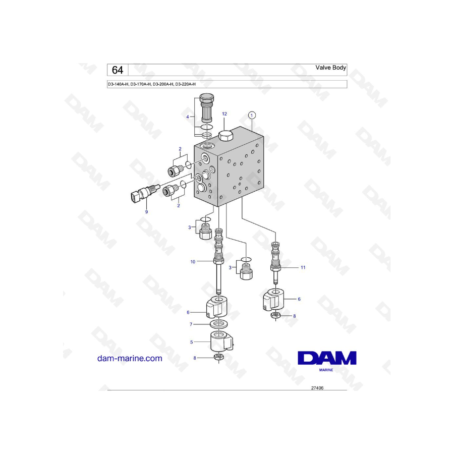 Volvo Penta D3-140A-H / D3-170A-H / D3-200A-H / D3-220A-H - Valve Body