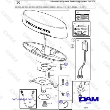 Volvo Penta D3-110I-H / D3-140I-H / D3-150I-H / D3-170I-H / D3-200I-H / D3-220I-H / D3-140A-H - Antenna for Dynamic