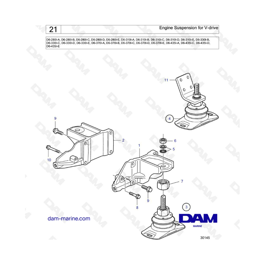 Volvo Penta D6-280 / D6-310 / D6-330 / D6-370 / D6-435 - Suspensión del motor para V-Drive