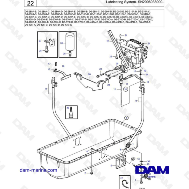 Volvo Penta D6-280 / D6-310 / D6-330 / D6-370 / D6-400 / D6-435 - Lubricating system SN2006033000