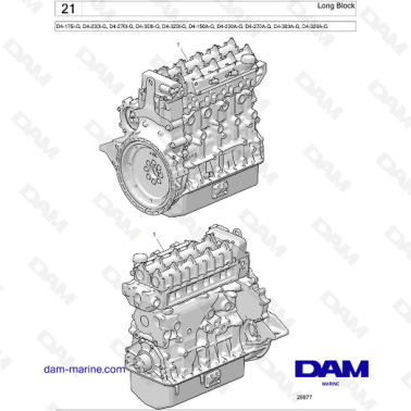 Volvo Penta D4-175I-G / D4-230I-G / D4-270I-G / D4-300I-G / D4-320I-G / D4-150A-G / D4-230A-G / D4-270A-G - Long Block