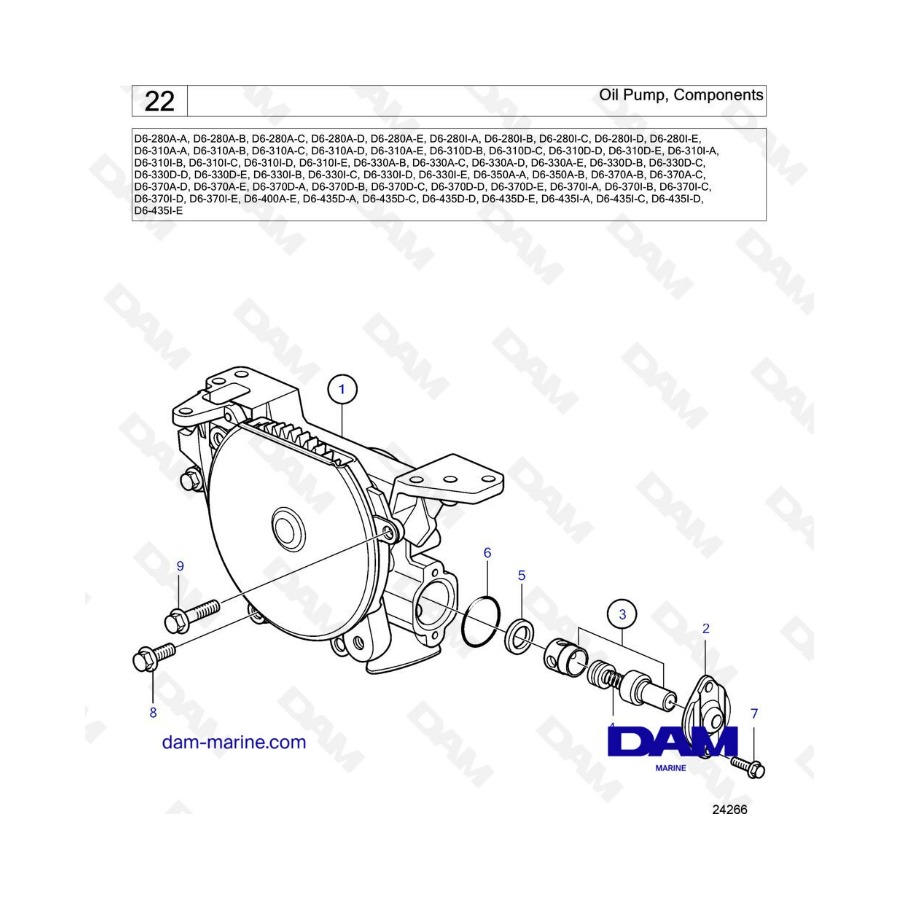 Componentes de la bomba de aceite para Volvo Penta D6-280 / D6-310 / D6-330 / D6-350 / D6-370 / D6-400 / D6-435